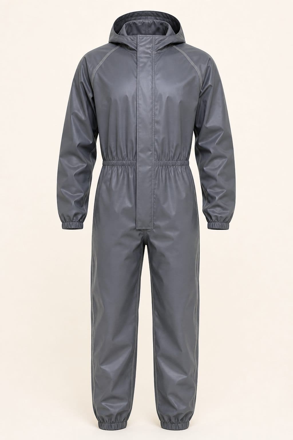 Slate grey Talampaya Industrial Coverall with integrated hood and sealed seams, front view on a neutral background.